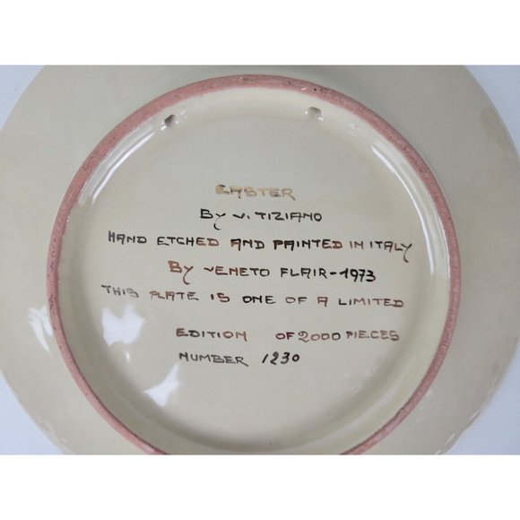 Vtg 1973 Veneto Flair Plate Easter V. Tiziano Italy Limited Edition Bunny - Picture 6 of 7